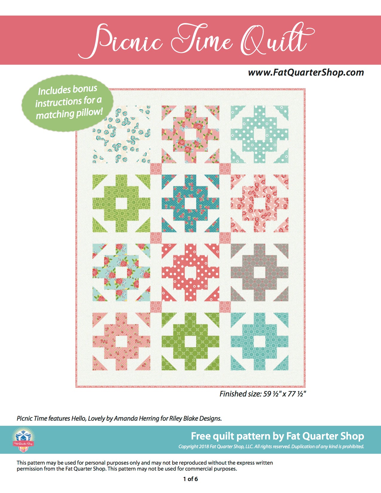 Riley Blake Picnic Time Quilt - Downloadable PDF