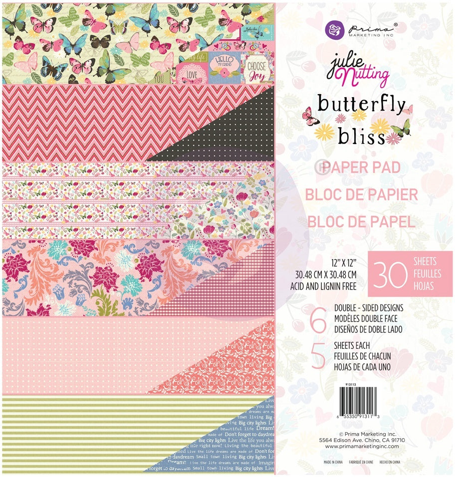 Prima Marketing Double-Sided Paper Pad 12"X12" 30/Pkg - Butterfly Bliss - Loving Life
