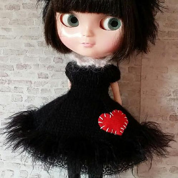 Lucky Black Kitty dress and headband for 12" Blythe