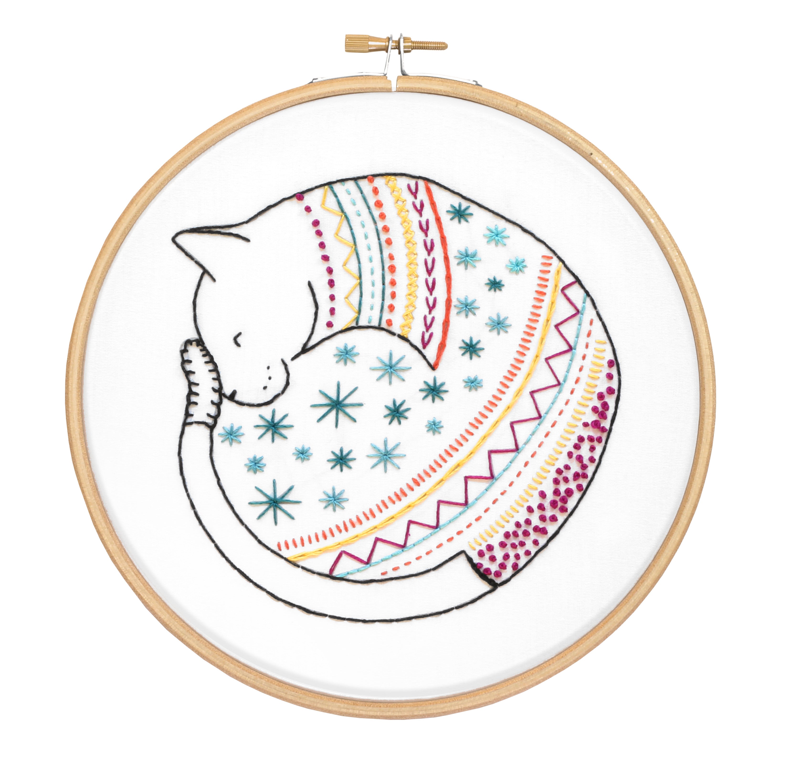 Hawthorn Handmade Cat Contemporary Printed Embroidery Kit - 13 x 15cm / 5.11 x 5.9in