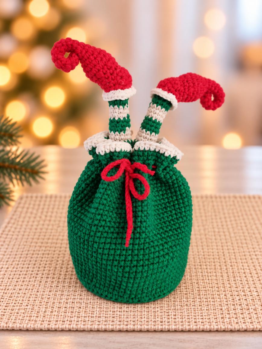 Crochet Elf Gift Bag Pattern, Christmas Gift Bag, Christmas Decor