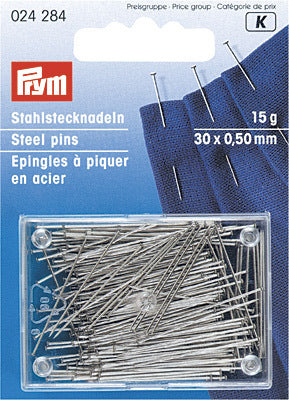 Prym Straight Pins, Hardened Steel, 30 x 0.50 mm, 15g Plastic Box
