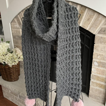 Waffle Scarf with Poms