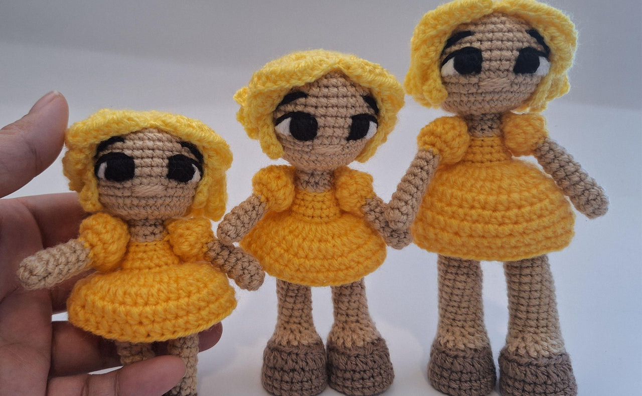 Yellow Rainbow Crochet Doll 3 Levels in 1