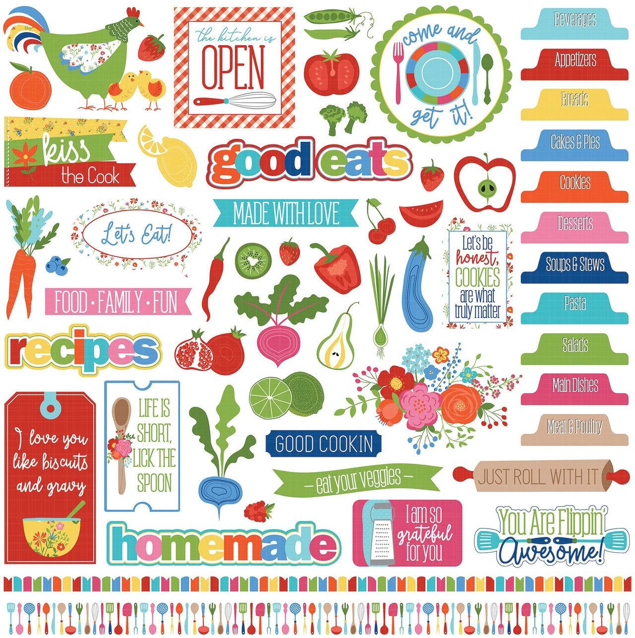 Photoplay Paper What's Cooking Stickers 12"X12" - Elements