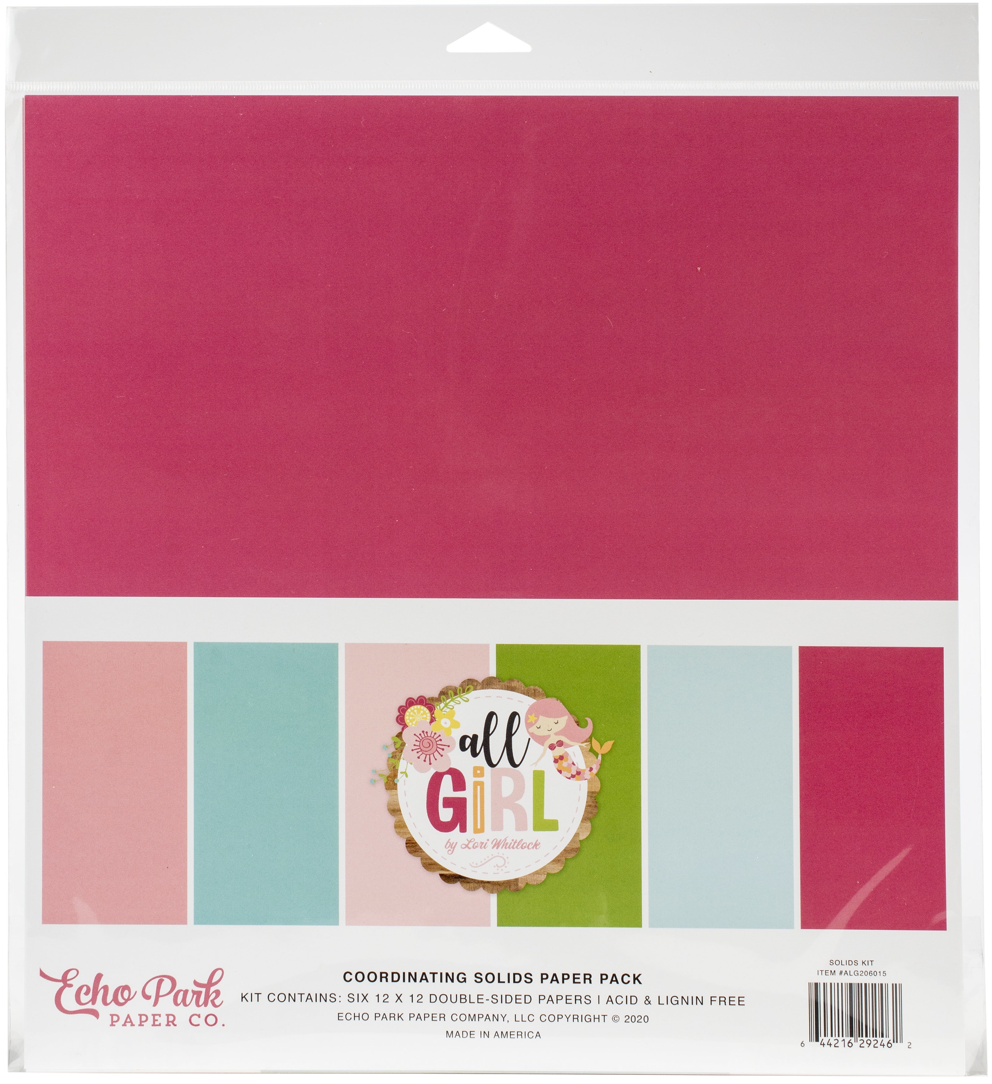 Echo Park Paper Echo Park Double-Sided Solid Cardstock 12"X12" 6/Pkg - All Girl, 6 Colors
