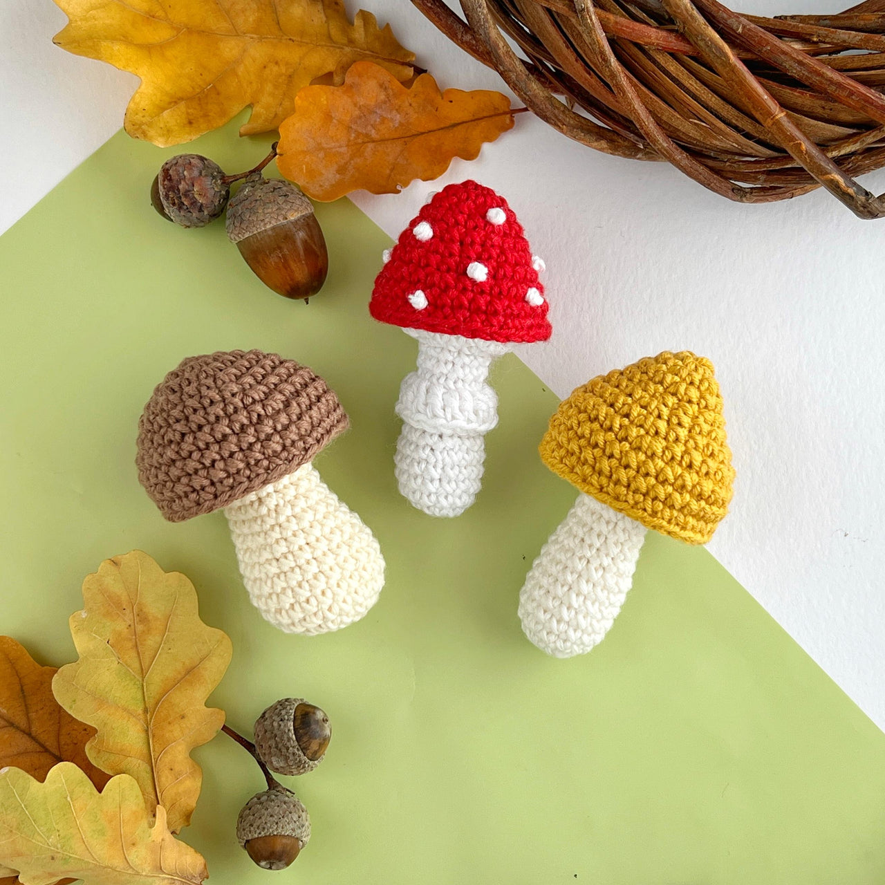 Crochet mushrooms pattern no sew Amigurumi keyring Autumn decor crochet ornament Car mirror hanger Bag charm keychain