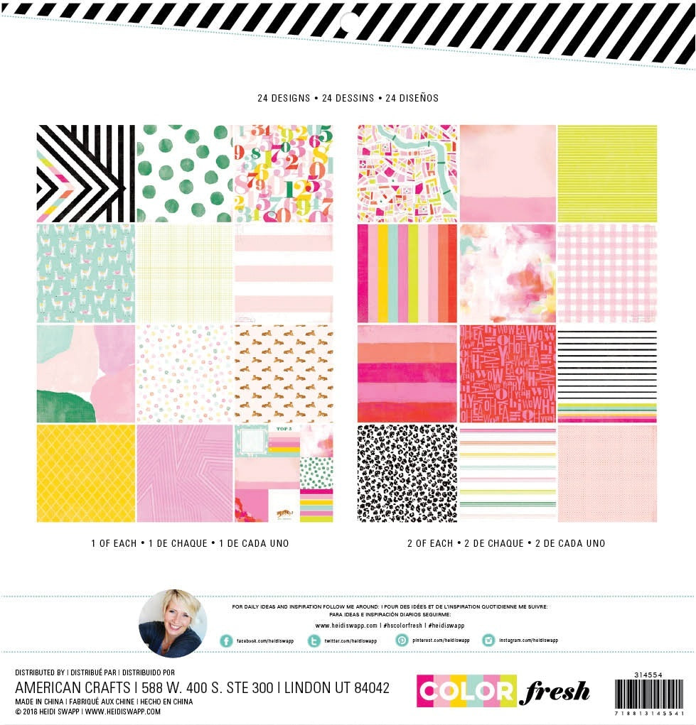 American Crafts Heidi Swapp Single-Sided Paper Pad 12"X12" 36/Pkg - Color Fresh, 24 Designs