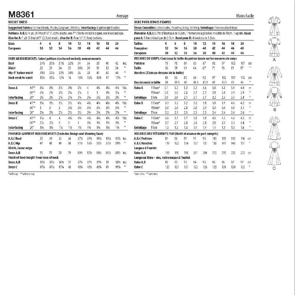 McCall's Misses' Dress M8361 - Sewing Pattern