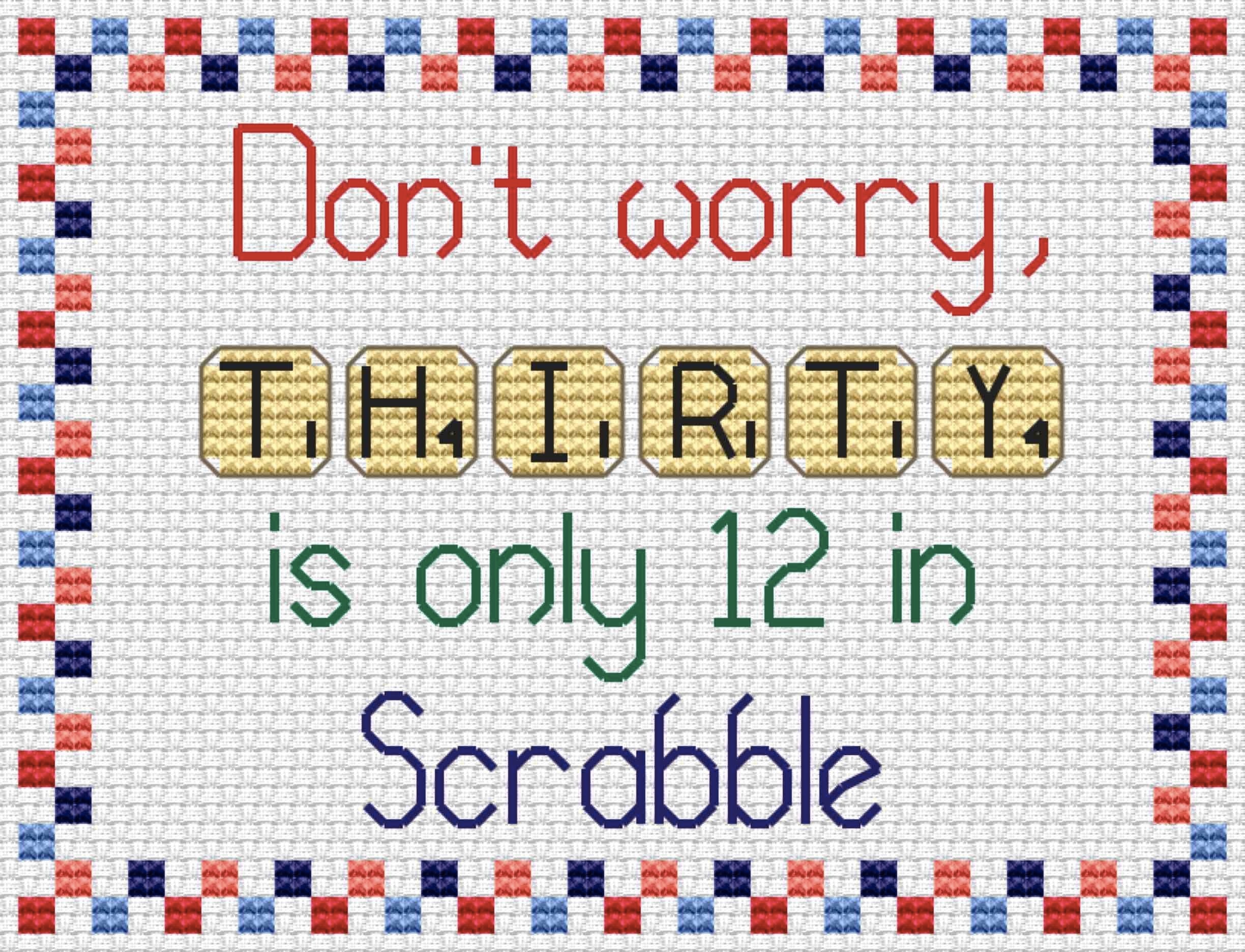 Scrabble 30 Cross Stitch PDF Pattern