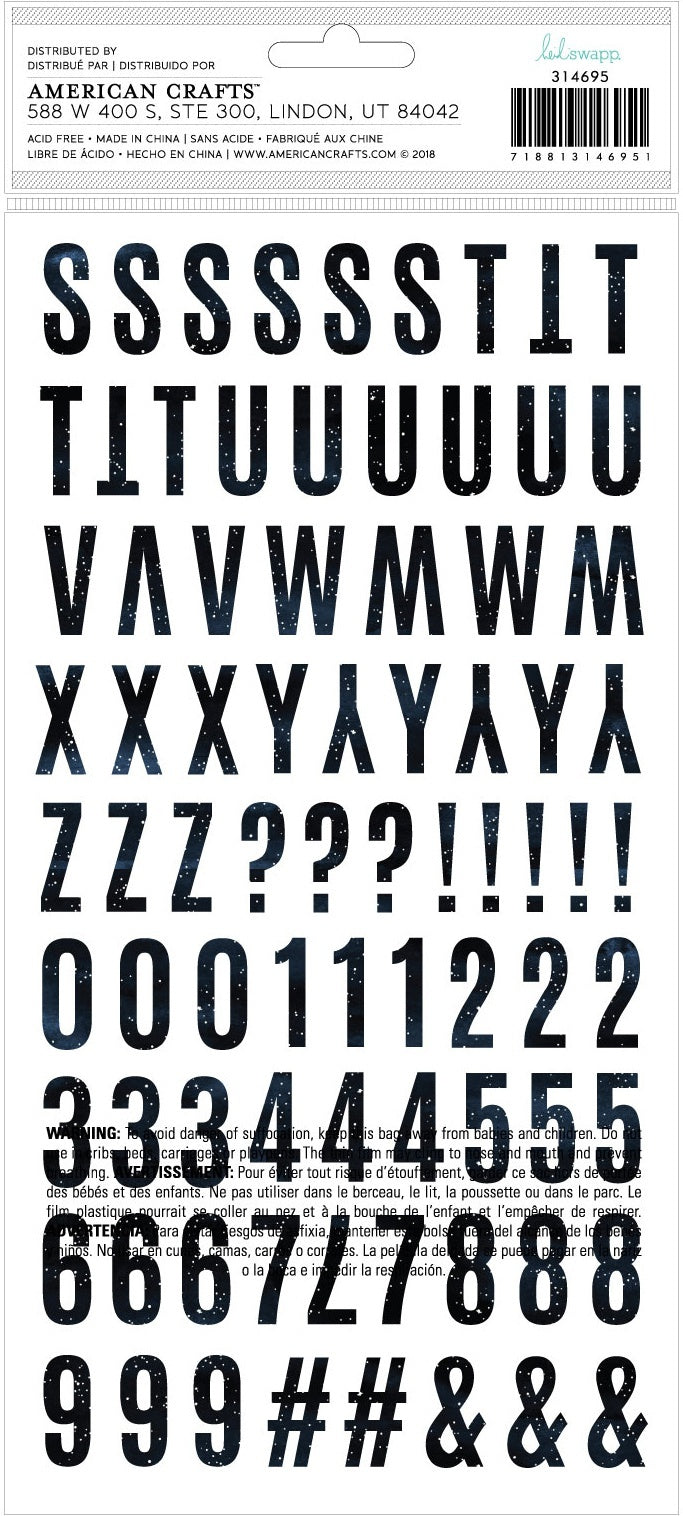 American Crafts Heidi Swapp Wolf Pack Thickers Stickers 5.5"X11" 164/Pkg - Alphabet/Black Chipboard