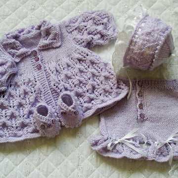 Knitting pattern Baby Doll Matinee Coat, Shorts, Bonnet & Mary jane Shoes