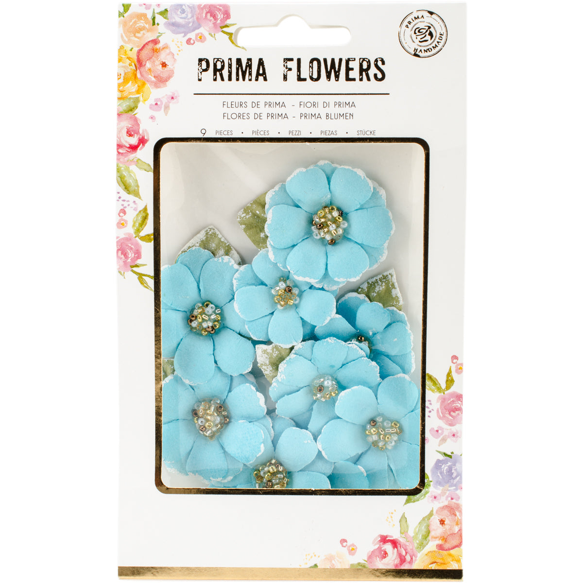 Prima Marketing Fabric Flowers W/Beads & Flocking - Boreal/9/Pkg