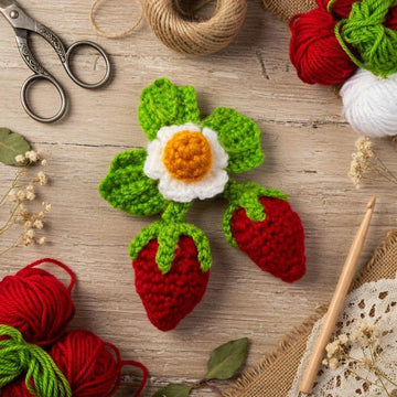 Crochet Strawberry Hair Clip Pattern | PDF Photo & Video Tutorial | Easy Hair Accessory