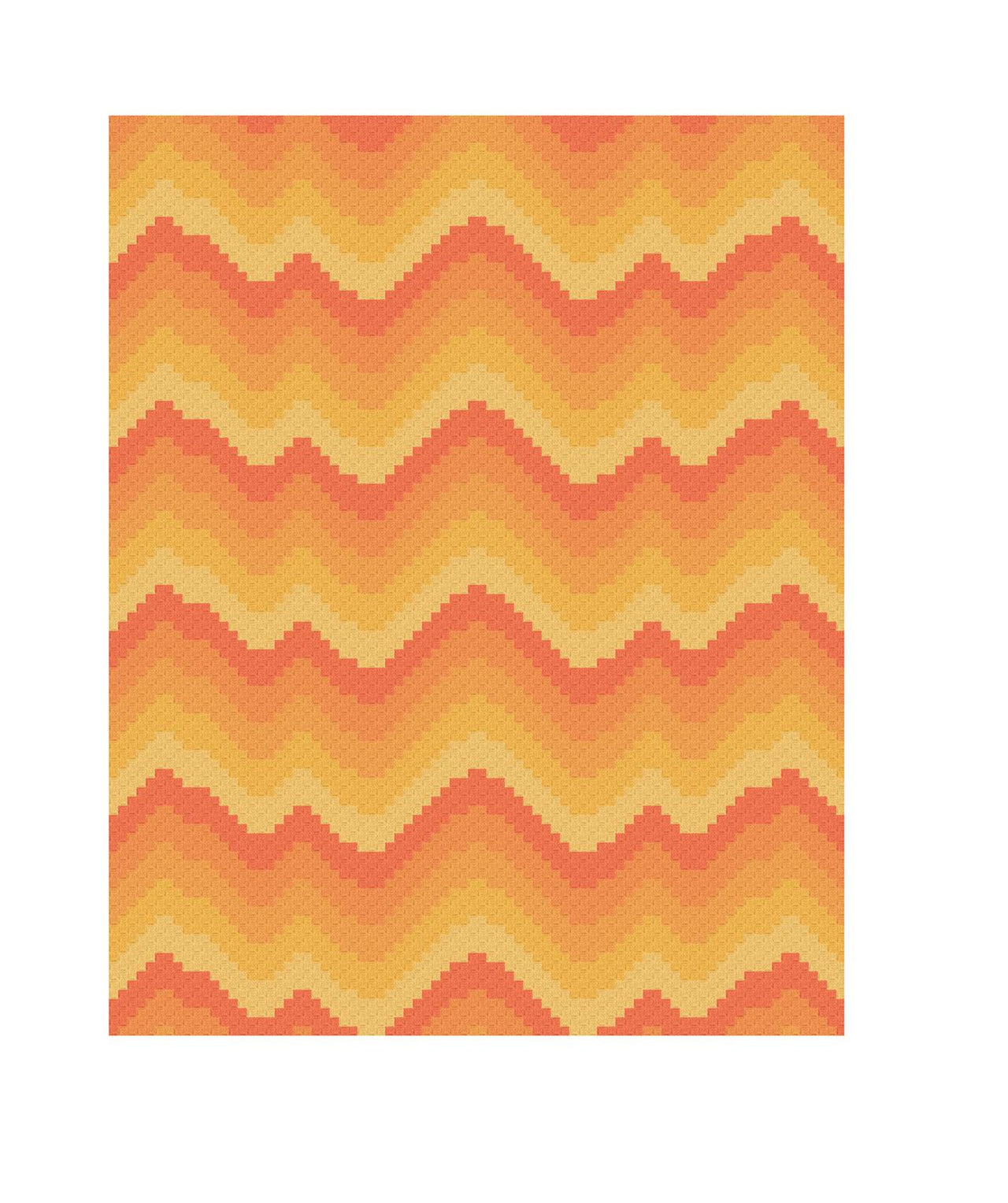 Orange Gradient Bargello C2C Pattern - Large Throw Blanket PDF with Graph + Row-by-Row count