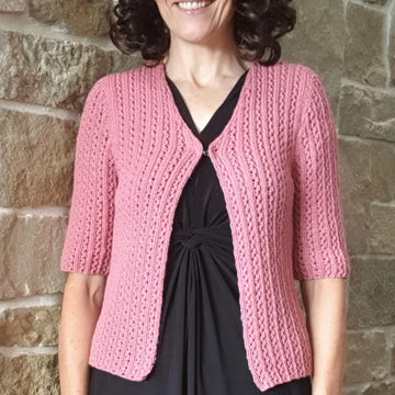 Maree Plus - Ladies plus size 8ply V neck lace cardigan with elbow length sleeves
