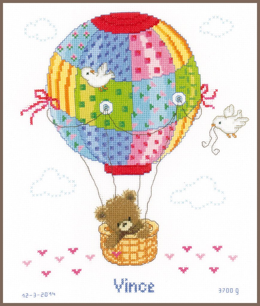 Vervaco Flying in a Hot Air Balloon Cross Stitch Kit - 25cm x 29cm