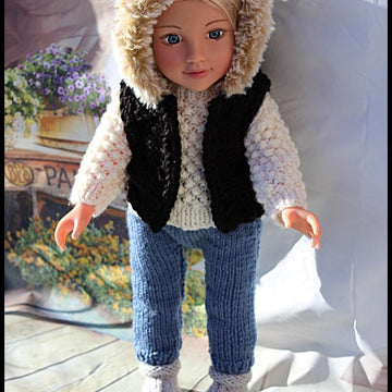 Knitting Pattern OG1 Jeggings, Sweater, Bodywarmer & Boots to fit 18 inch Fashion Doll