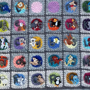 Crochet Animal Blanket Alphabet Game 52 Animals + Upper Lowercase Letters Applique Pattern