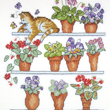 Design Works Cat on Shelf Stamped Cross Stitch Kit - 25.5 x 30.5cm