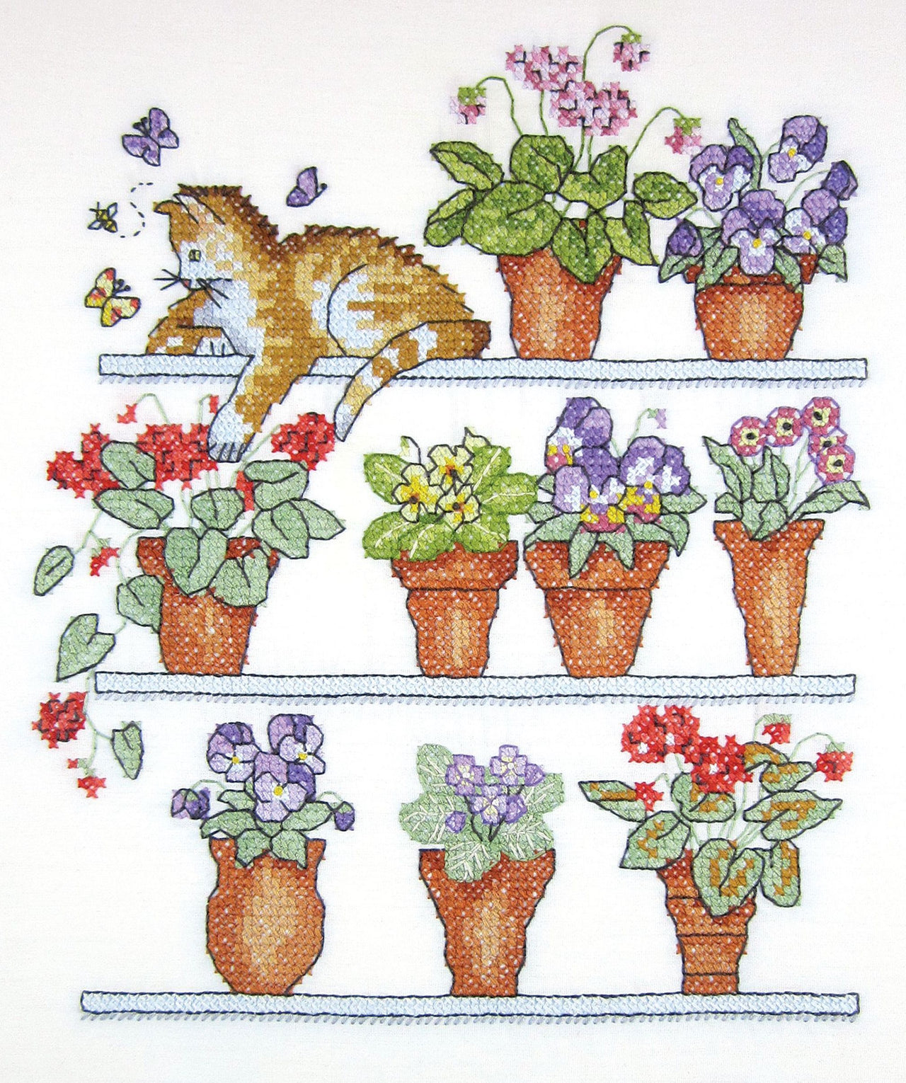 Design Works Cat on Shelf Stamped Cross Stitch Kit - 25.5 x 30.5cm