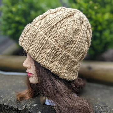 Crème Brûlée Cable Knit on circular needles Hat