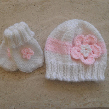 Baby Girl Flower Hat & Mittens