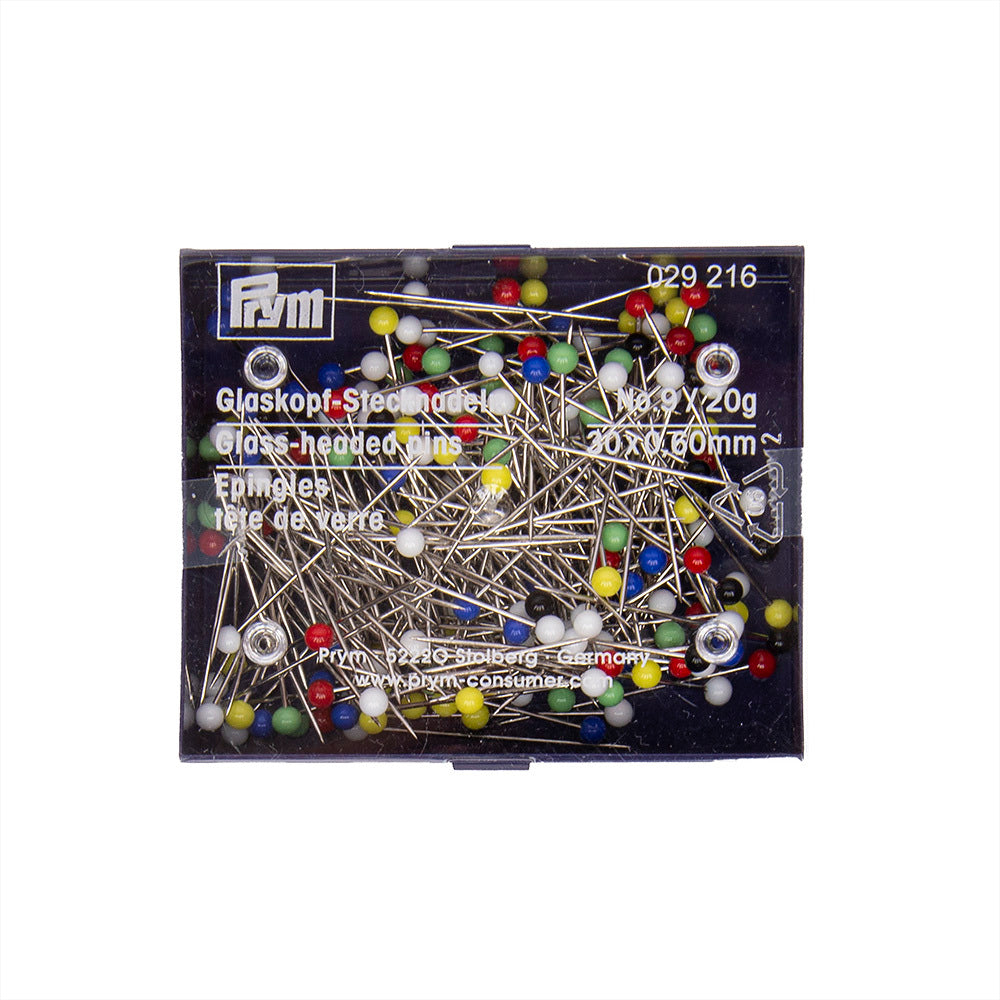 Prym Glass-Headed Pins No. 9 Assorted Colours 0.60 x 30 mm with Box