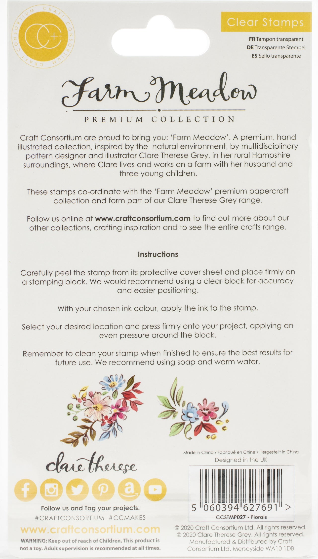 Craft Consortium A5 Clear Stamps - Florals By Clare Therese Gray