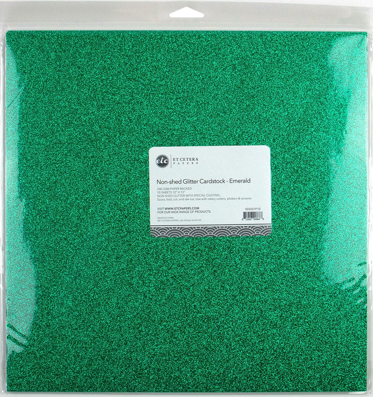 Arc Crafts ETC Papers Non-Shed Glitter Cardstock 12"X12" 10/Pkg - Emerald