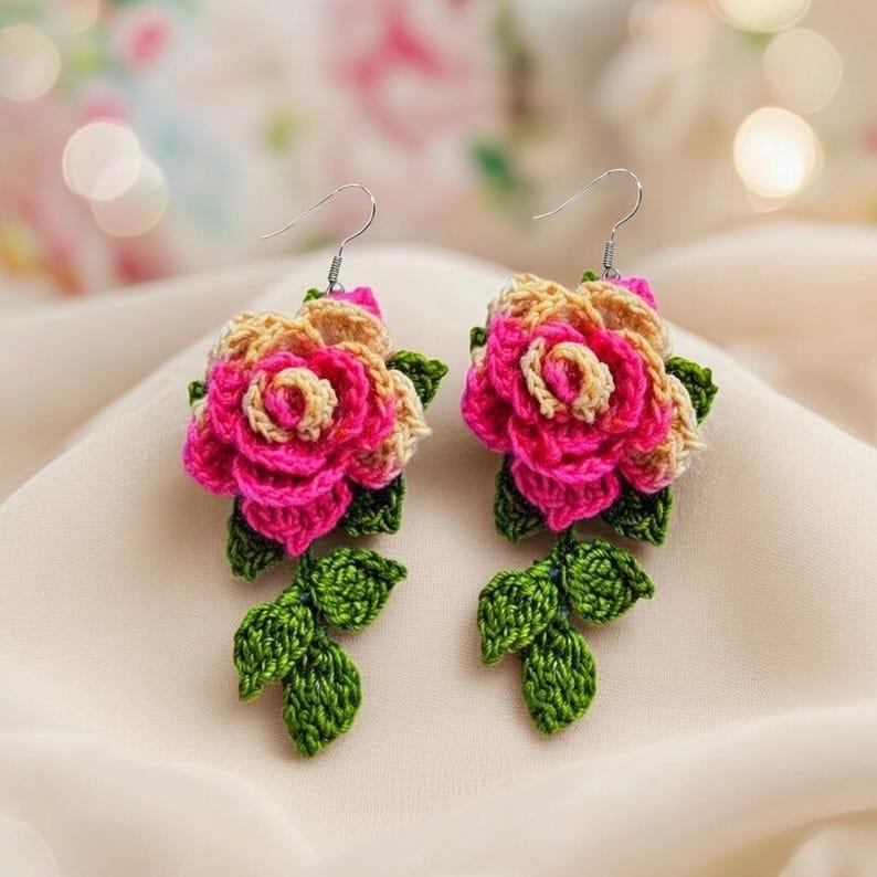 Crochet 3D Flower Earrings Pattern – Jewelry PDF + Video Tutorial