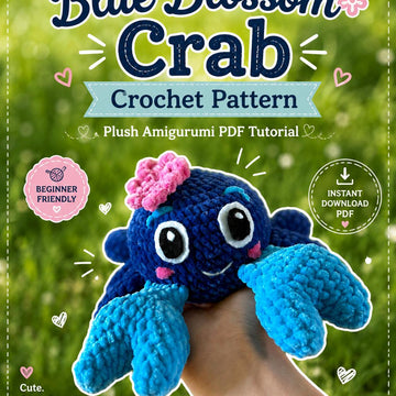 Blue Blossom Crab Amigurumi, Crochet Pattern