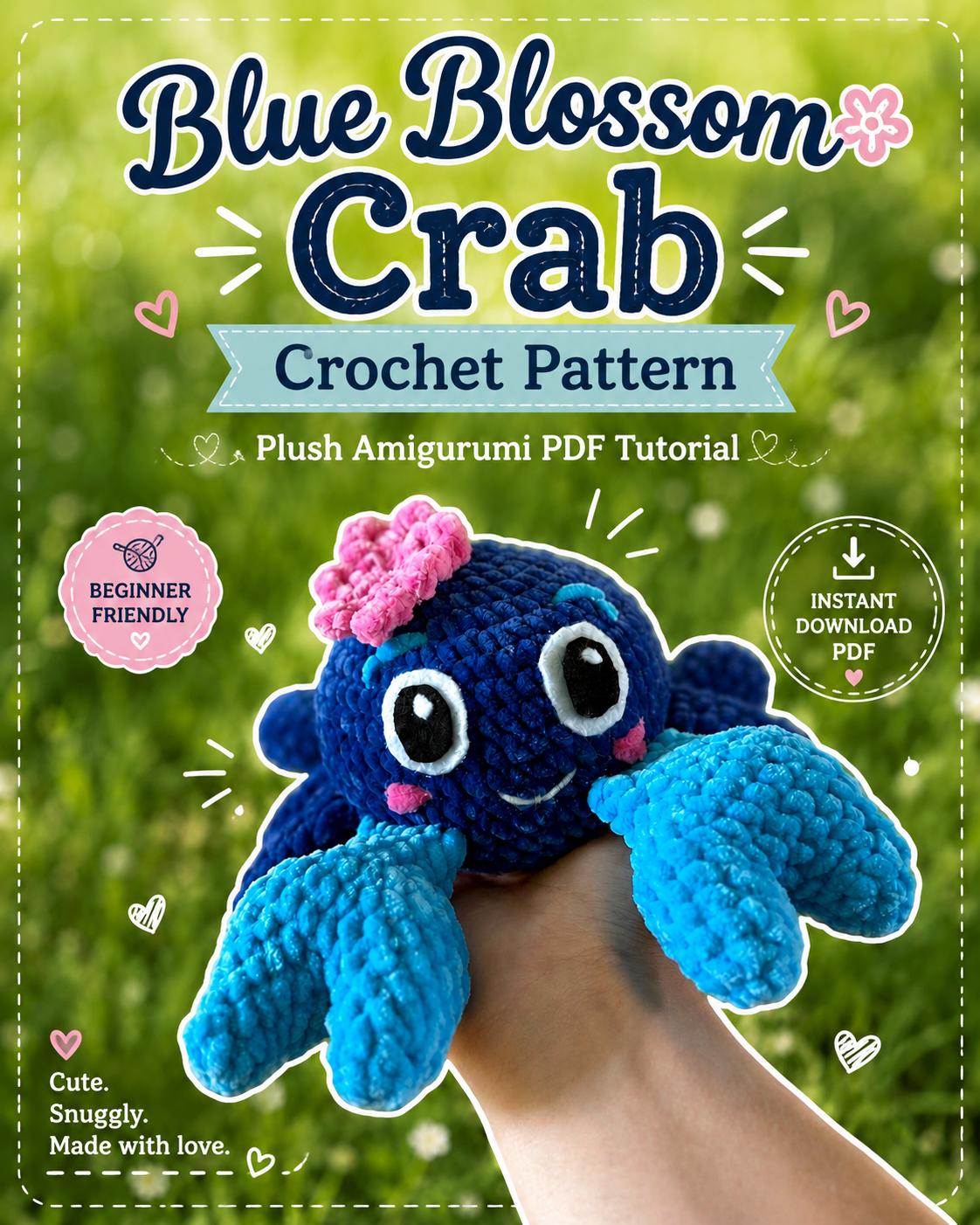 Blue Blossom Crab Amigurumi, Crochet Pattern