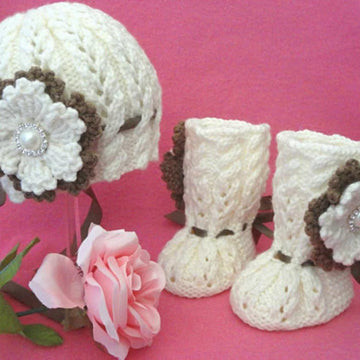 Knitting PATTERN Baby Girl Baby Cap and Baby Shoes
