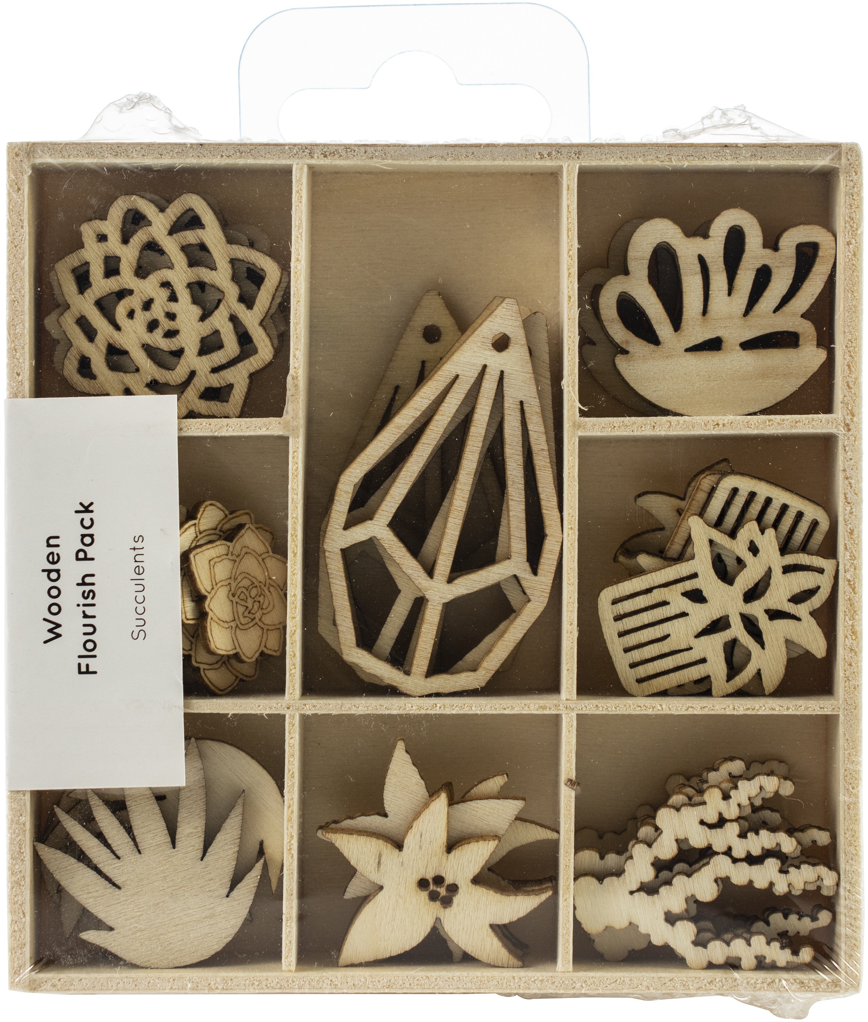 Kaisercraft Wood Mini Themed Embellishments - Succulents, 45/Pkg