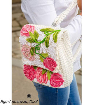 Bag and backpack with roses crochet Irish lace