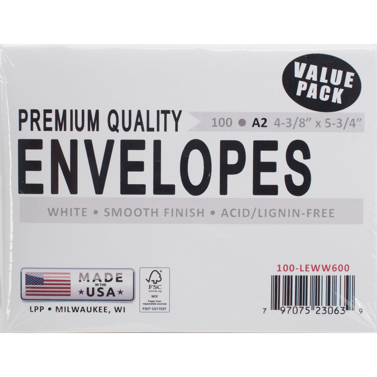Leader Paper Products Leader A2 Envelopes (4.375"X5.75") 100/Pkg - White