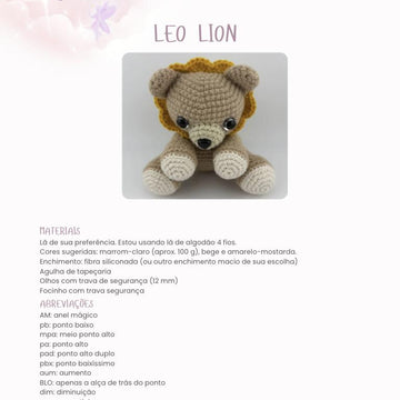 Leo Lion – Lion Crochet Amigurumi Pattern – Available in English & Portuguese