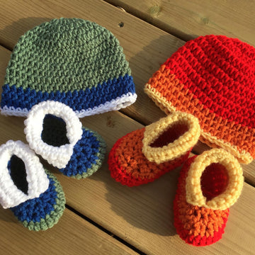 Triple Treat Baby Booties and Hat