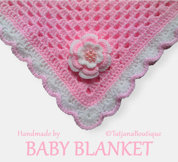 Baby Blanket with Crochet Flower