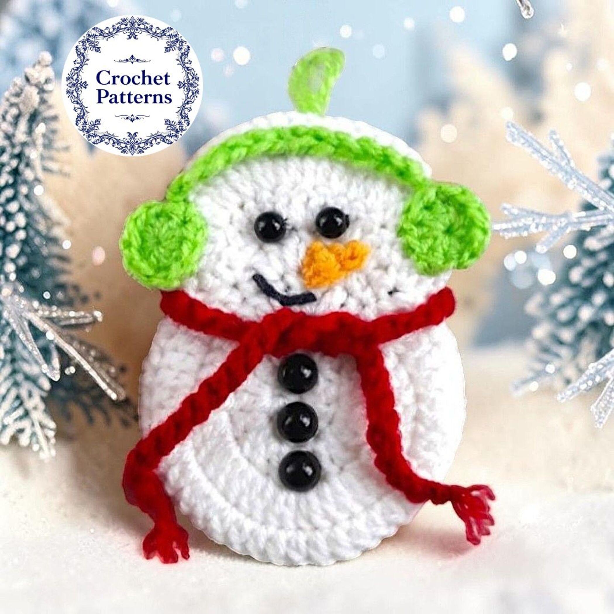 Christmas Crochet Snowman Pattern in Red Scarf and Headphones, Winter Amigurumi Ornament PDF, DIY Easy Toy Tutorial