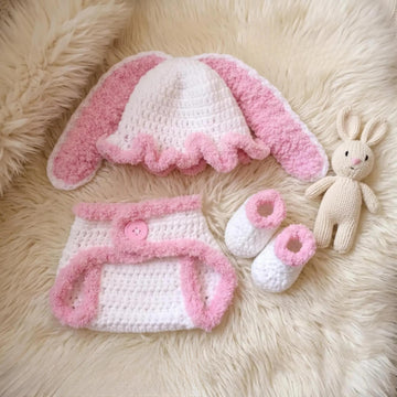 Newborn Bunny Easter Crochet Pattern Set PDF – 3 Month Baby Diaper Outfit Pattern