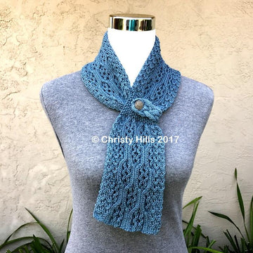 Royal Lace Scarf ( Lace / Cable / Pull-Through / Stay On / Buttoned Scarf Knitting Pattern )
