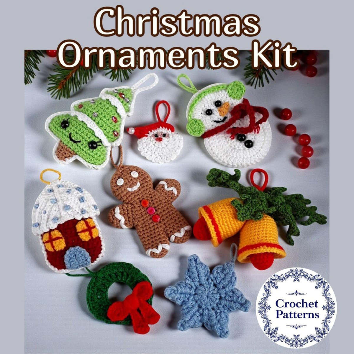 DIY Christmas Ornaments Kit: 8 Crochet Patterns (PDF file)