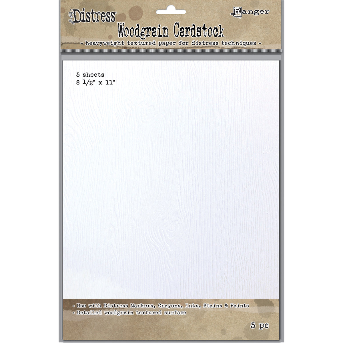 Ranger Tim Holtz Distress Woodgrain Paper 5 Sheets - 8.5"X11"