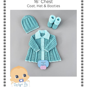 Elizabeth Coat, Hat & Booties 16 inch chest size newborn