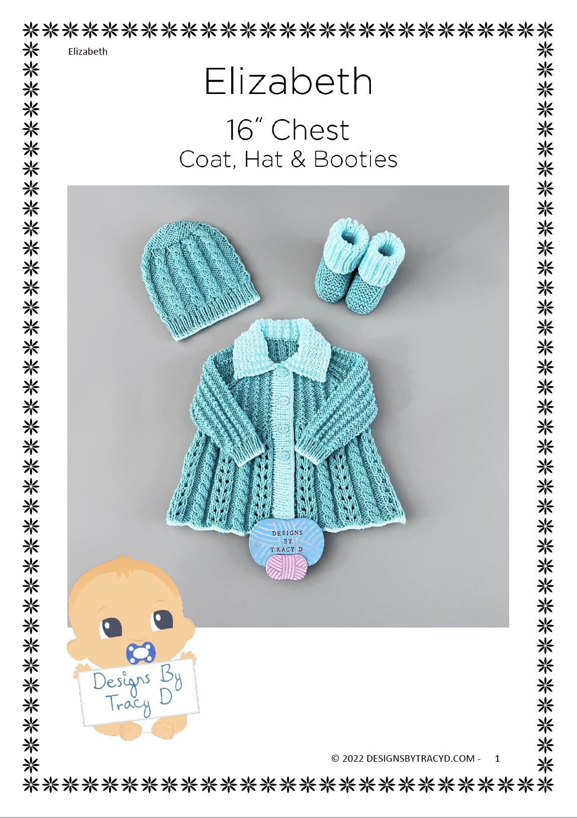 Elizabeth Coat, Hat & Booties 16 inch chest size newborn