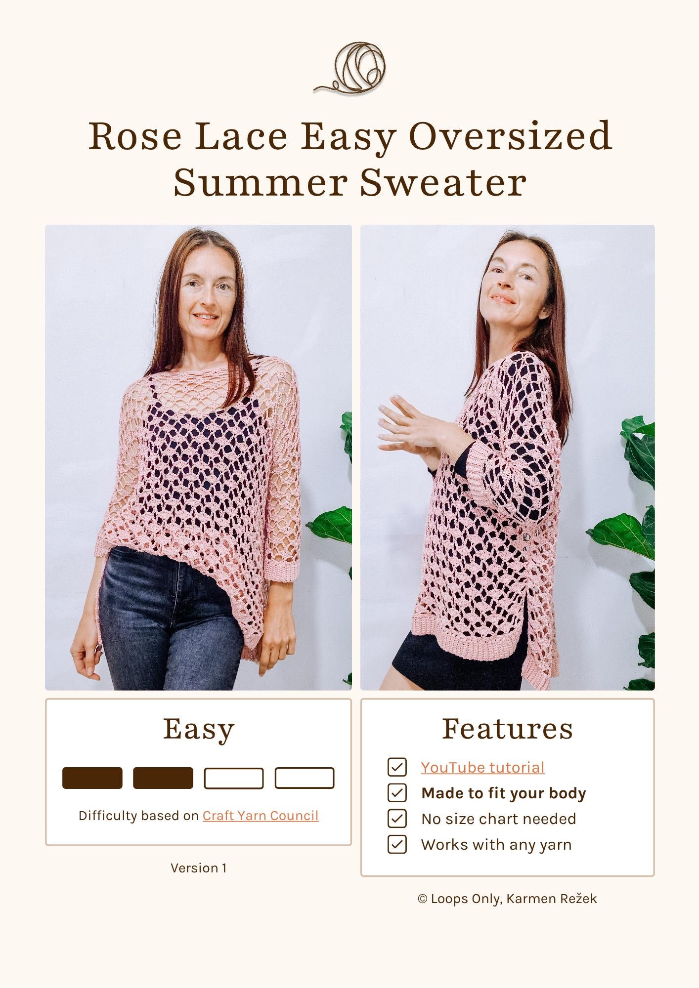 Rose Lace Easy Oversized Summer Sweater