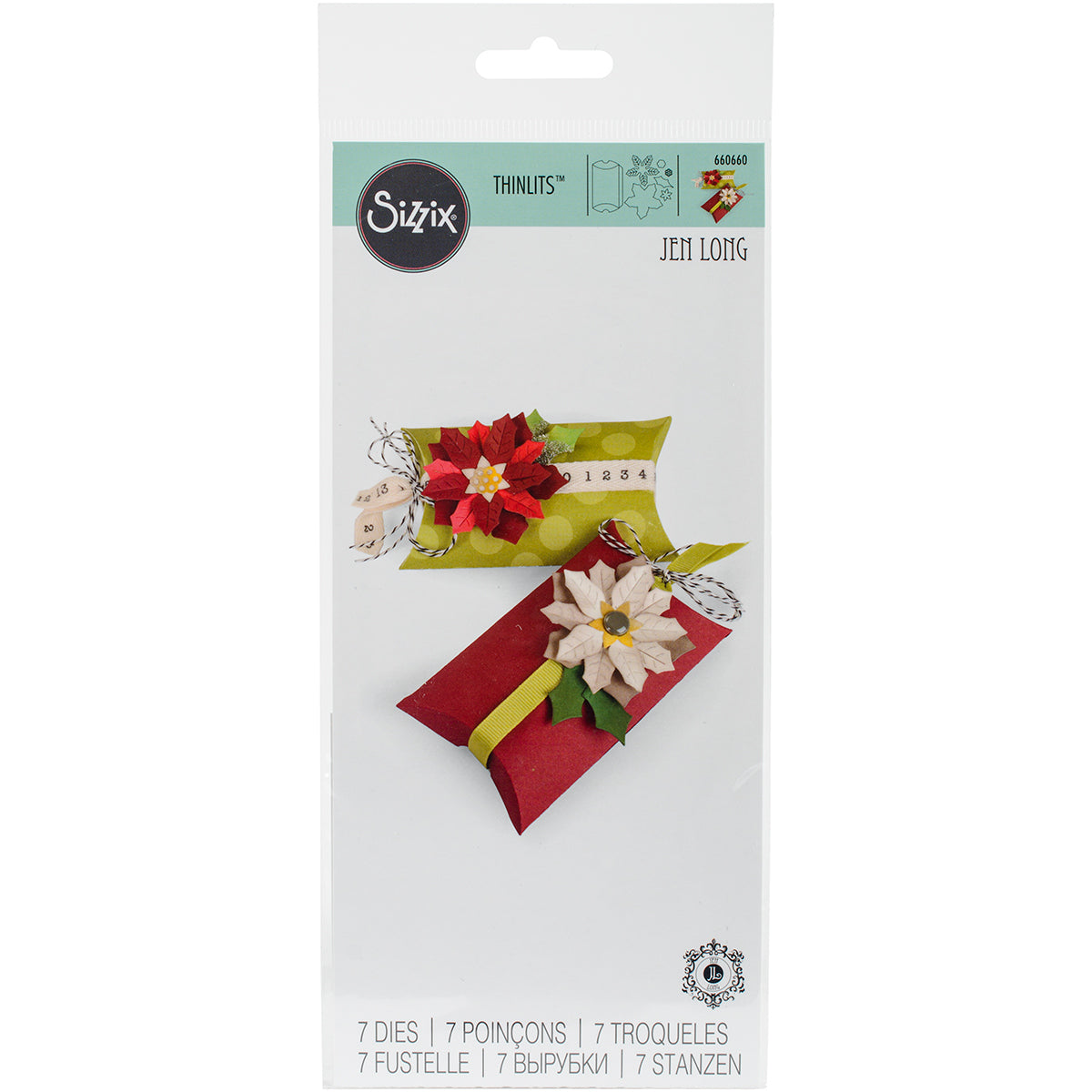 Sizzix Thinlits Dies By Jen Long 7/Pkg - Pillow & Poinsettias Box