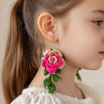 Crochet 3 d flower earrings
